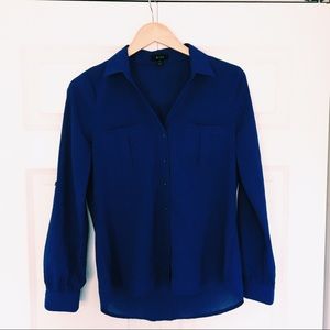 Royal blue long sleeve button down blouse
